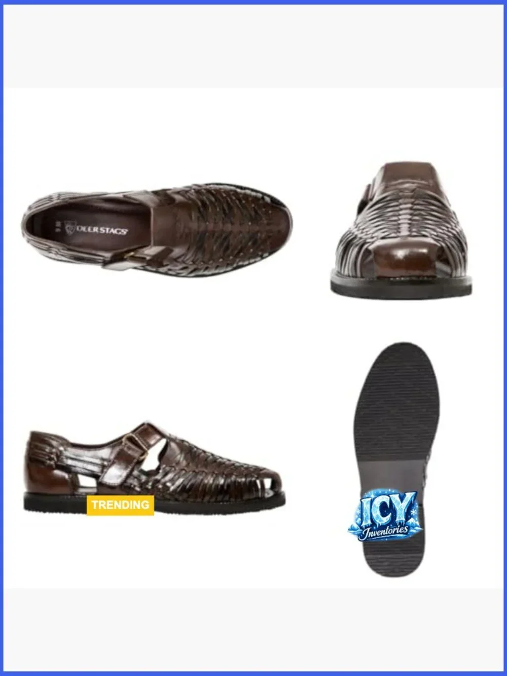 Men's Huarache Sandals Leather Hook & Loop Closure